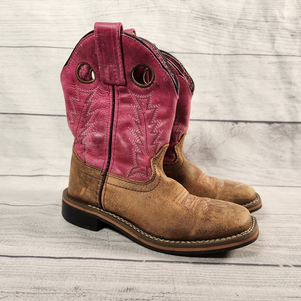 Shyanne Kids Size 12D Pink Brown Leather Western Cowgirl Boots 43920 Square Toe